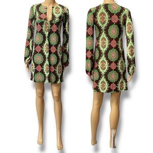 Velvet Torch Long Sleeve Mini Dress In Pink Green